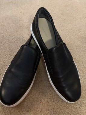 Via Spiga Black Leather Slip-On Loafers with White Sole size 7